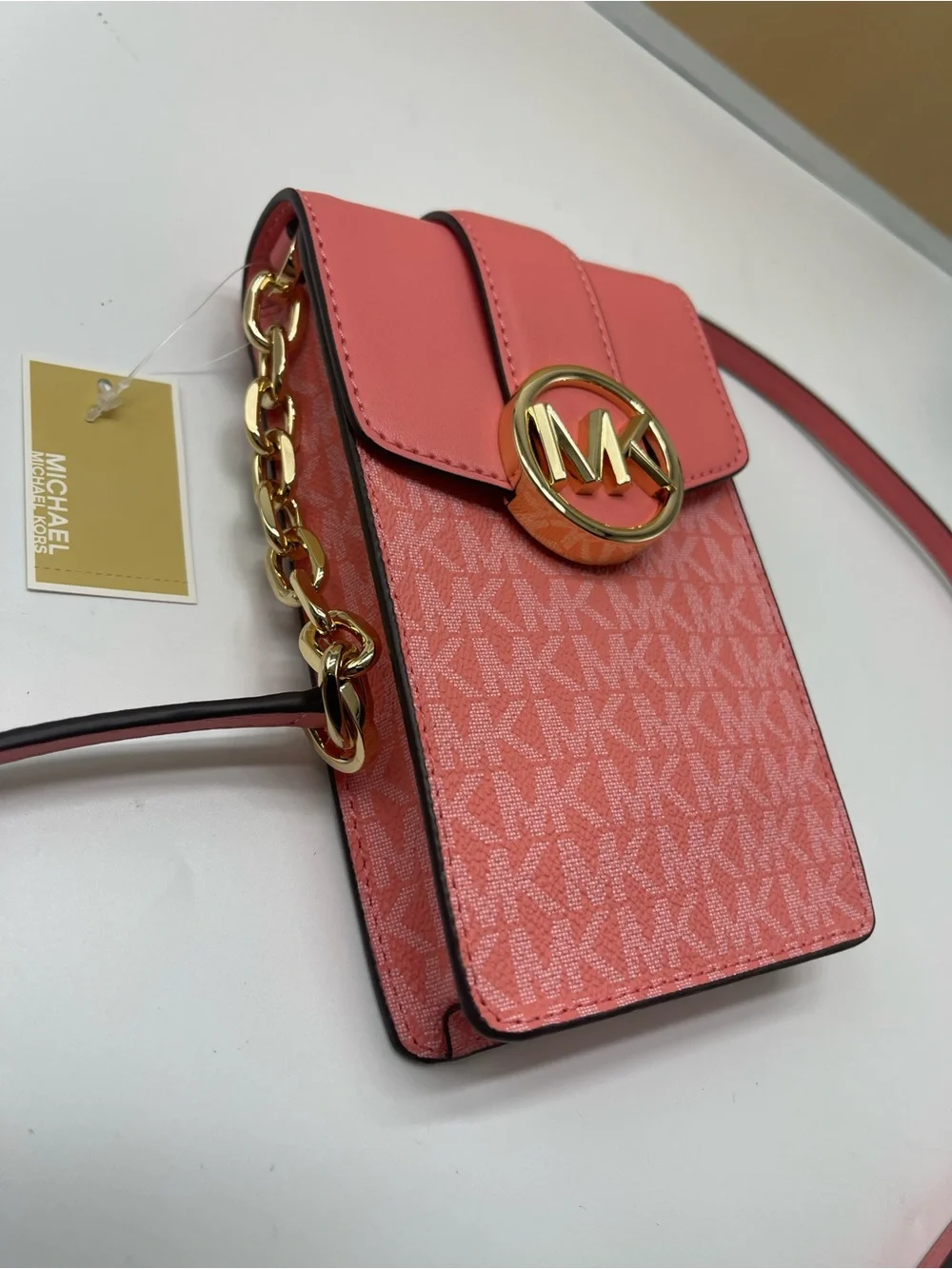 Michael Kors Carmen Small NS Phone Xbody Crossbody Bag Grapefruit NWT